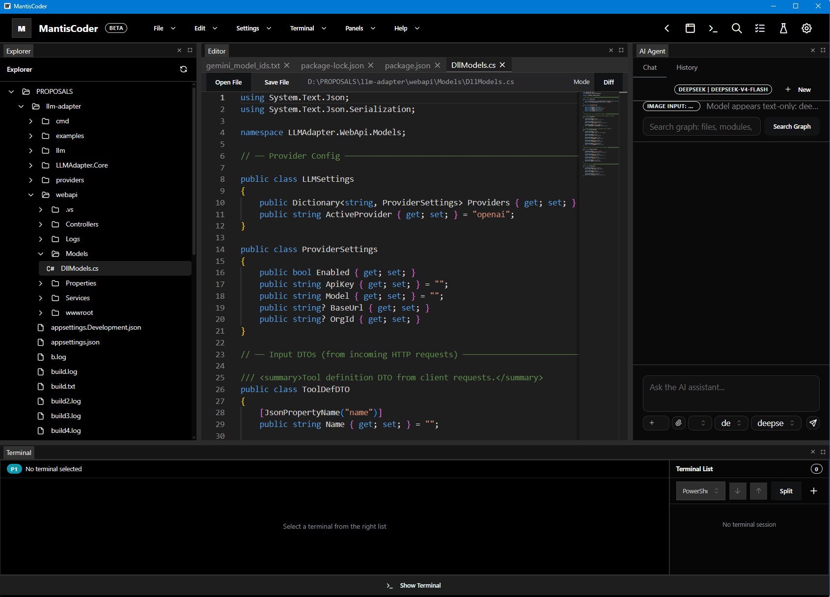 MantisCoder main interface