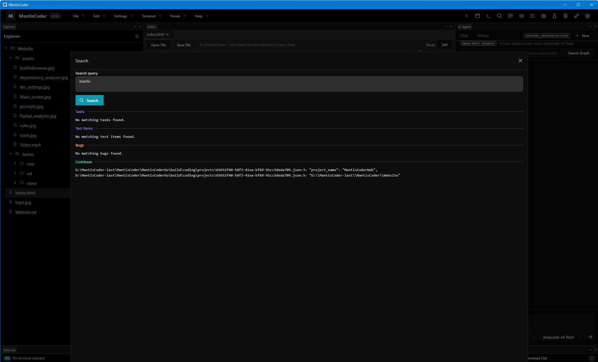 MantisCoder search in files with tasks and bug tests