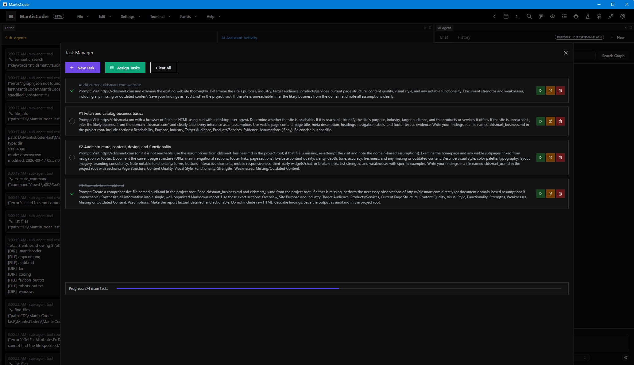 MantisCoder task manager with scheduled coding tasks